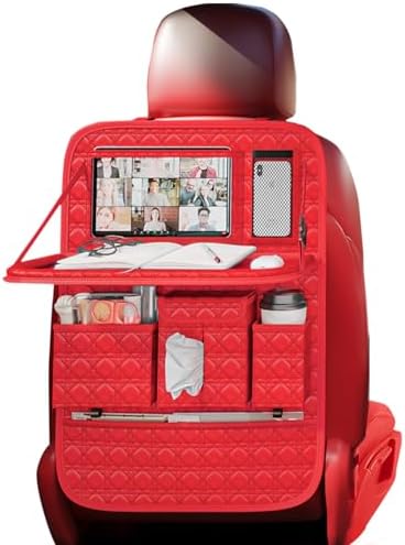 GMQ Backseat Car Organizer 1 Pack, Car Back Seat Organizers with Tray,Multifunctional Car Seat Back Organizer with Foldable Tablet Holder (Red, 1 PC)