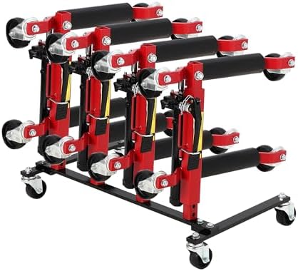Heavy-Duty Car Dolly Storage Rack with 360° Swivel Casters, 4-Wheel Dolly Holder for Universal Fit, Jack Stand Organizer for Garage and Auto Shop, Durable Workshop Solution