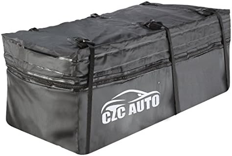 CZC AUTO Expandable Hitch Cargo Carrier Bag 9.5 cu. ft Extends to 11.6 cu. ft, Waterproof/Rainproof/Weatherproof, for Car Truck SUV Vans' Hitch Trays Hitch Baskets, Safe Steady Durable Soft Black