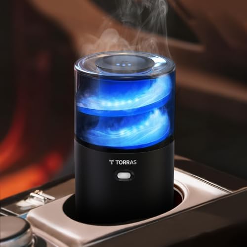 Torras Smart Car Air Freshener Diffuser CF18, Landscape Car Diffuser, Auto On/Off, 3 Modes, Ambient lights, 1100mAh Built-in Battery, Perfume Natural Fragrance, Lasts 3 Months