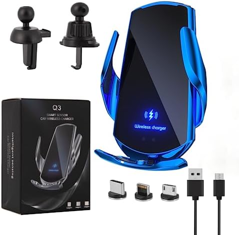 Wireless Car Charger Phone Mount 15W Fast Charging Auto Clamping Car Charger Mount Phone Holder fit for Android Smartphone(Blue)