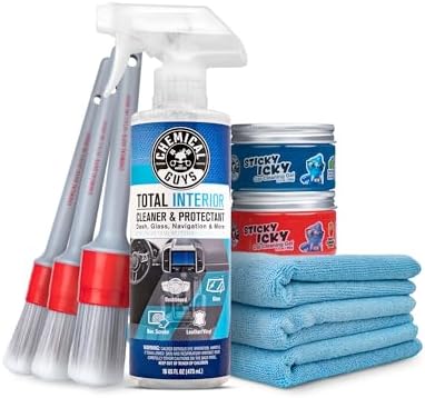 Chemical Guys 9-Piece Interior Car Cleaning Kit with Total Interior Cleaner | Sticky Icky Car Cleaning Gel, detailing brushes, and microfiber towels, complete car interior cleaning and refresh bundle