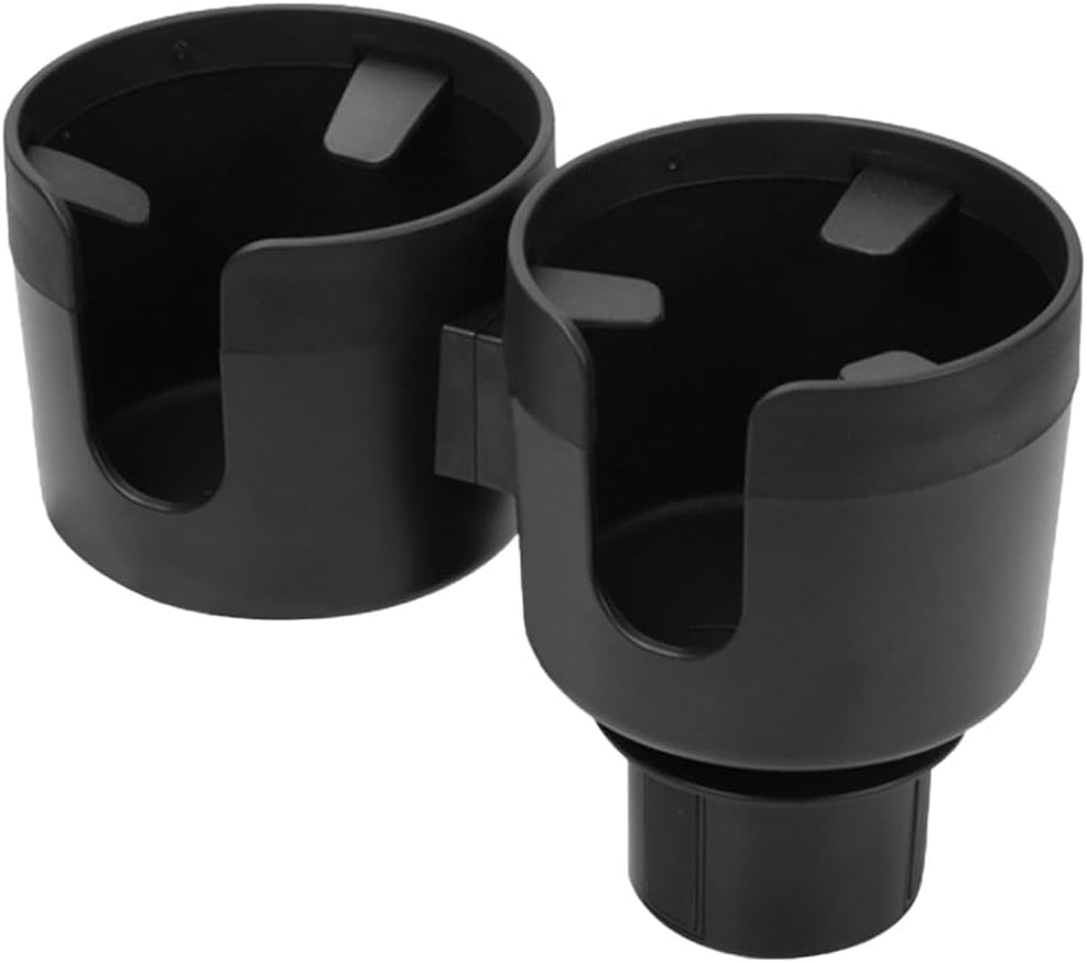 Car Double Cup Holder Extender, 2-in-1 Car Cup Holder Adapter with Adjustable Base, Universal Multifunctional Cup Holder Organizer for Beverage, Snack, Cup, Bottle Storage (Grey)