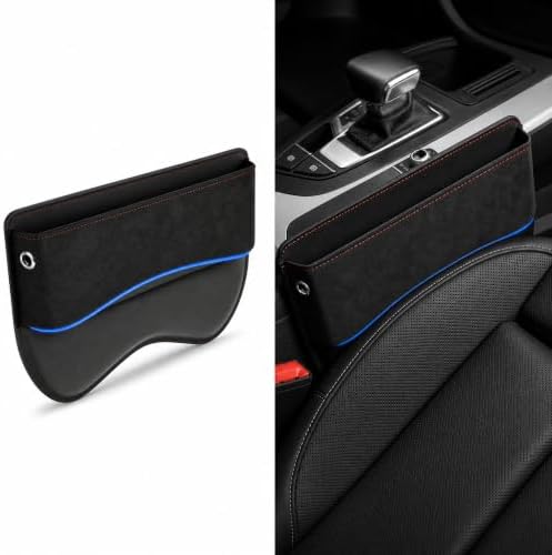1 PC Car Seat Gap Filler Organizer, Leather Storage Box with Cable Port, Anti-drop Multi-functional Console Cushion, Universal for Most Cars, Trucks, SUVs (Black)