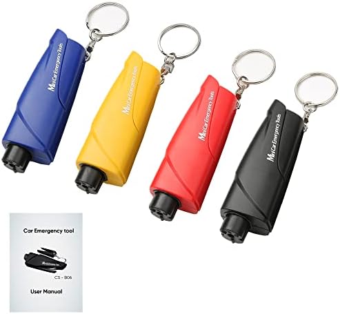 4-Pack Car Window Breaker Keychain Seatbelt Cutter, 3-in-1 Glass Breaker and Seat Belt Cutter, Car Emergency Escape Tool with User Manual for Land and Underwater