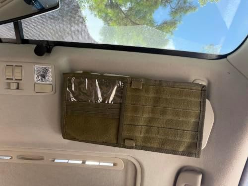 Car Sun Visor Organizer, Tactical MOLLE Visor Panel for SUV, Pickup Truck, Jeep & Car – Double-Sided EDC Storage Panel for Sunglasses, Documents, Flashlight, Pens & Tools