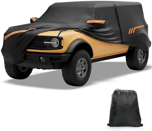 JOYTUTUS Car Cover Compatible with Bronco 4 Door 2021-2026 | Waterproof All-Weather Protection with Zipper Entry & Anti-Theft Lock | Windproof Cover (Not Fit Bronco Sport)
