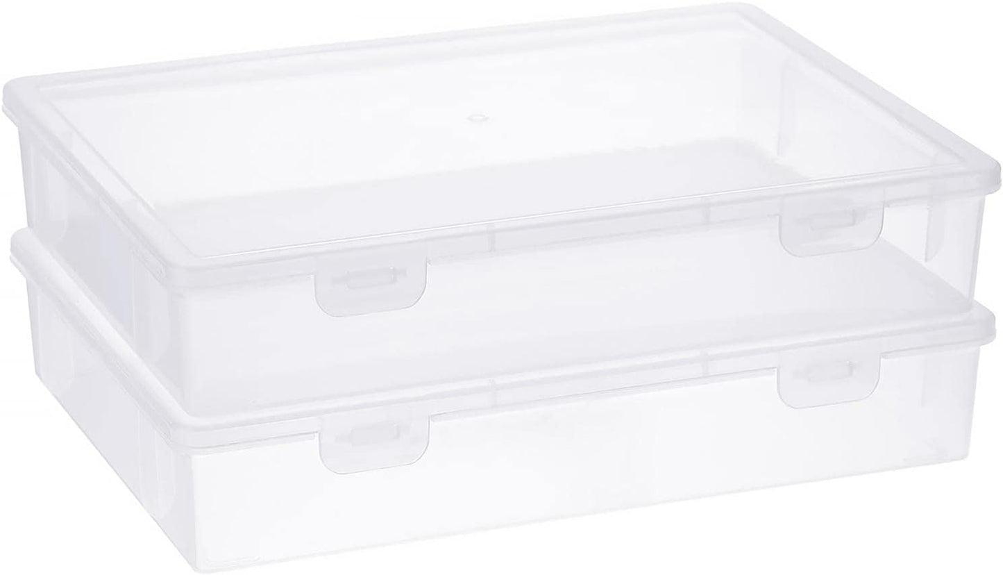 BTSKY Clear Plastic Storage Box with Flap Lid, Multipurpose Craft Organizers and Storage Box Art Supply Storage Organizer Plastic Sewing Box for Beads Pencils Notebooks, 2 Pack Small