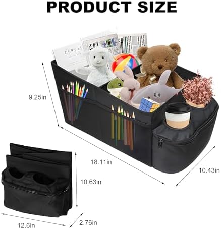 Car Passenger Seat Organizer, Collapsible Oxford Fabric Car Organizer with Partitions & 2 Cup Holders, Multi-Purpose Large Capacity Storage Box for Front & Back Seats