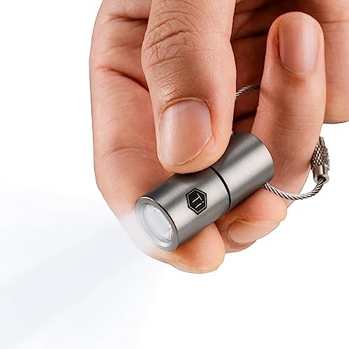 KeyUnity KF03 Titanium Nano Flashlight, LR44 Button Cell 100 Lumens 5W LED Keychian Flashlight for Everyday Carry (KF03 Sandblasted)