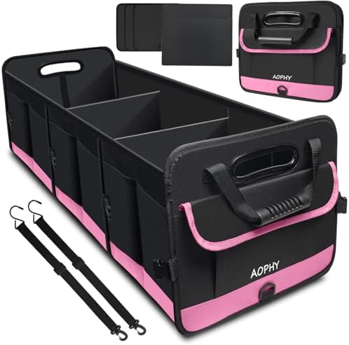 AOPHY Trunk Organizer for Car, 95L Large Capacity Trunk Storage with Non-Slip Bottom Strips, Cargo Organizer for Suv, Truck, Sedan, Waterproof Portable Car Organizers for Women Men(Pink)