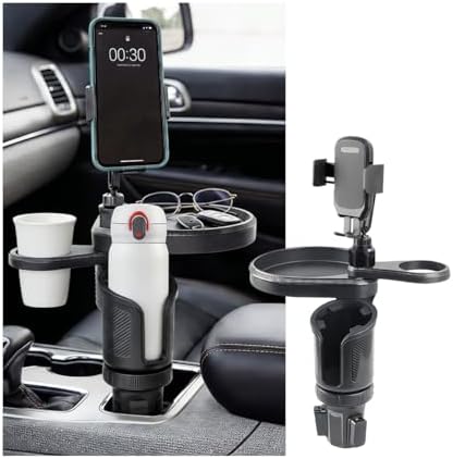 Car Cup Holder Tray, 3 in 1 Multifunctional Vehicle Food Water Bottle Phone Holder Expander Adapter with Adjustable Base, Detachable Auto Interior Food Tray Table, Universal Fit (Black)