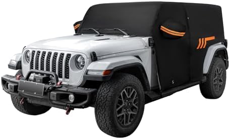 JOYTUTUS Wrangler Cab Cover Waterproof 4 Door for Wrangler JK JL 4 Doors 2007-2026, Paint-Safe Lining Car Cover with Zipper Access, UV50+ Windproof All-Weather Protection, Top On/Off Compatible