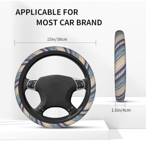 Boho Steering Wheel Cover for Women with 2pcs Car Coasters 15 Inch Universal Non-Slip Car Accessories Compatible with Cars Trucks SUVs