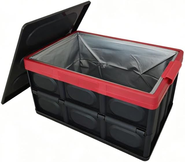 KINGCAV Plastic Durable Cargo Storage Bins with Lid Waterproof Liner Trunk Storage Box with Secure Latches Car Trunk Organizer Collapsible Hard Plastic Tote for Camping,Groceries Closet