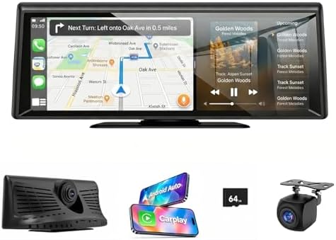 8.1" Wireless CarPlay Screen with 2K Dash Cam & 1080P Backup Camera | Wireless CarPlay/Android Auto,Voice Control, Split Display, GPS & Mirror Link, Easy Plug-and-Play Install