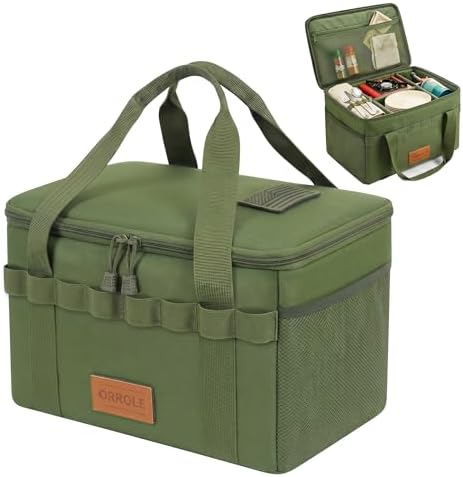 Camping Storage Bag 15L, Premium Camping Tote with Padded Dividers & Custom Patches, Durable Gear Organizer for Camp Kitchen, Trunk & Outdoor Essentials