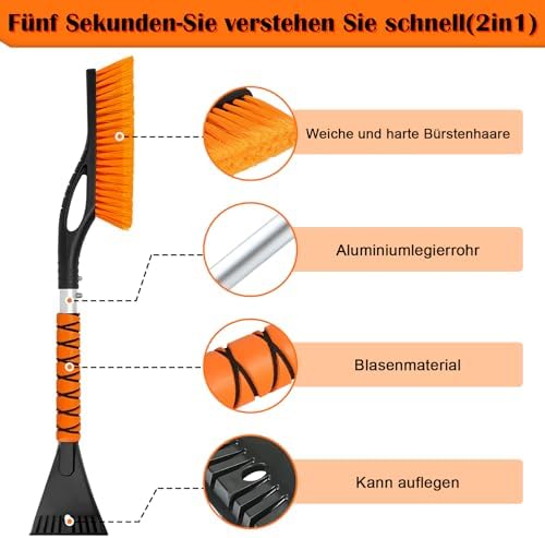 Snow Brush & Ice Scraper, 27 Inch, Ice Scrapers for Car Windshield, Detachable Snow Removal Tool with Ergonomic Foam Grip for Cars, Trucks, Suvs