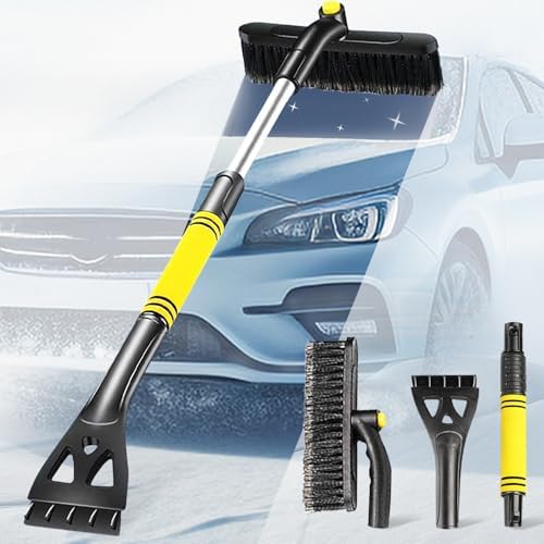 Ice Scrapers for Car Windshield,32“Snow Brush for Car with Ice Scraper, Retractable Handle and 360° Rotating Brush Head, Winter Car Accessories for Cars, Trucks and SUVs-Yellow