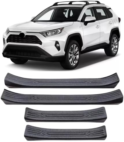 Door Sill Protector for Toyota RAV4 2019-2025, Black ABS-Plastic Automotive Door Entry Guard, Custom Fit Car Door Sill Protector with 3M Tape, Shagreen Cover, 2mm Thick Bolt-On Tuning