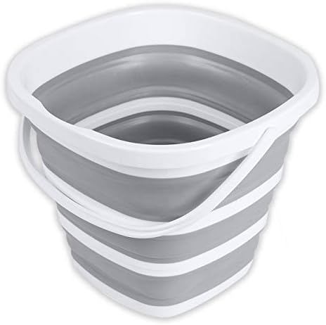 Brookstone Collapsible Bucket, Foldable Cleaning Bucket with Handle, Household Essentials Cleaning Basin and Dust Mop Bucket, Collapsible Wash Basin for Car Cleaning, [2.6 Gal. 10L] Square, White