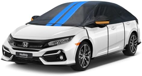 Half Car Cover Top for Sedan/Coupe/Cabrio, Windshield Cover for Ice and Snow, Roof Car Cover Waterproof All Weather with Reflective Strips and Side Elastic Hooks. H2 (Up to 128 inch)
