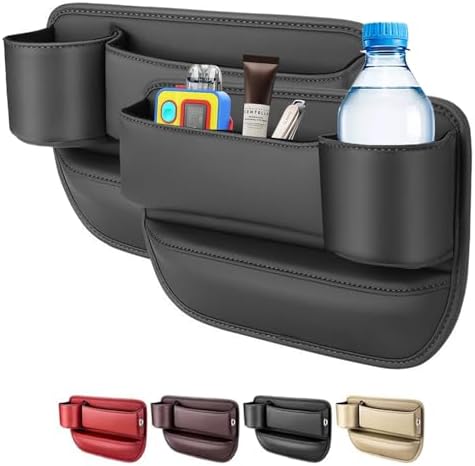 LINPING Car seat gap filler organizer,2024 Universal New Seat Gap Storage Box, Car Leather Cup Holder Gap Bag for Glasses Phones Keys and Cards (black, Driver+Passenger)