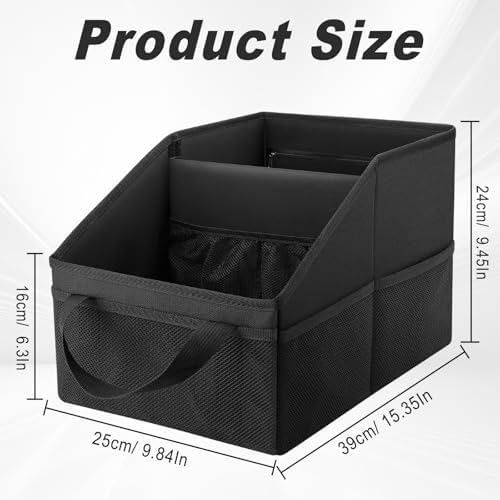 Car Seat Organizer Caddy, Collapsible Front Backseat Car Organizer & Floor Storage with Dividers, Mesh Pockets, Belt & 4 Cup Holders for Kids and Travel Accessories
