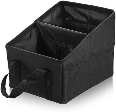 Car Seat Organizer, Collapsible Passenger Seat Organizer with Detachable Divider & Handle, Multiple-Pocket Car Storage Organization for Console Floor Front or Back Seats (Black)