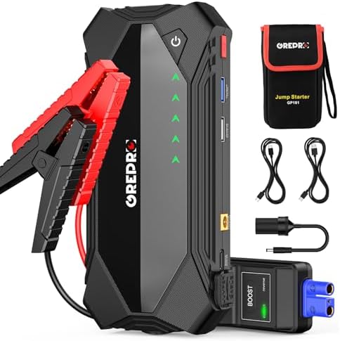 GREPRO Jump Starter (10L Gas & 8.0L Diesel Engines), 3000A Car Battery Jump Starter Battery Pack,12V Booster, Jump Box with Jumper Cables, Car Jumper with LED Light