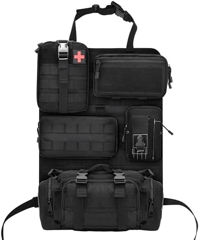 6 Pack Tactical Car Seat Back Organizer,Backseat Organizer with 5 Detachable Molle Pouches,Molle Panel Organizer Fits for Vehicel Such as Jeep,Truck,SUV, Car(Black)