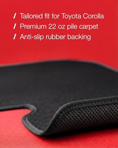 Floor Mats for Toyota Corolla 2014 2015 2016 2017 2018 2019 - Custom 3D Fit - 1st and 2nd Row Set - Rubber Anti-Slip Backing - Heavy Duty 22oz Carpet Mat - All Weather Car Liner Floormats