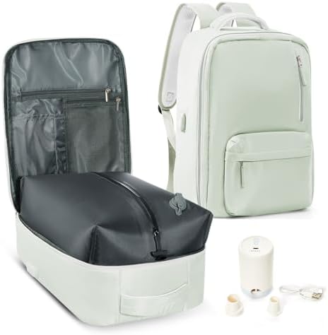 Vacuum Seal Backpack for Travel with Air Pump Vacpack Carry on Flight Approved Compression Daypack Laptop Space Saver Bags Storage with Vacuum System 18x14x8 inches Travel Bag Women MintGreen