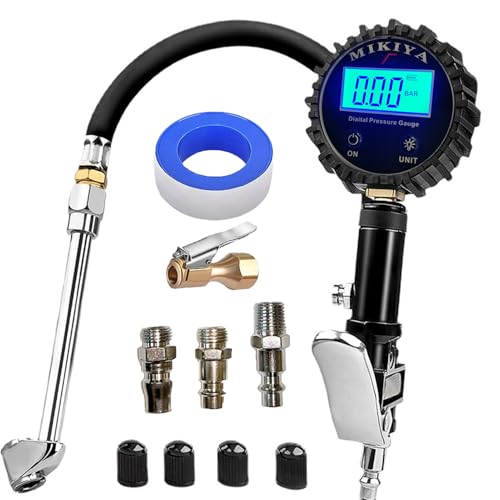 Digital Tire Pressure Gauge with Inflator, 250 PSI,Heavy Duty Air Compressor Accessories, with Rubber Hose Lock on Air Chuck and Quick Connect Coupler (YS-DTP-B)
