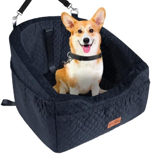 Vivifying Dog Car Seat for Small & Medium Dogs, Detachable & Washable Booster Seat for Pets Up to 30lbs, Travel Bed with Storage Pockets and Safety Belt – Black