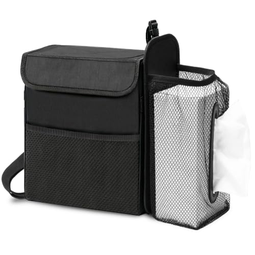 Ryhpez Car Trash Can with Tissue Holder, Leakproof Car Garbage Can with Detachable Car Napkin Holder, Hanging Car Trash Bin for Headrest, Console, Truck, SUV Car Accessories, Black