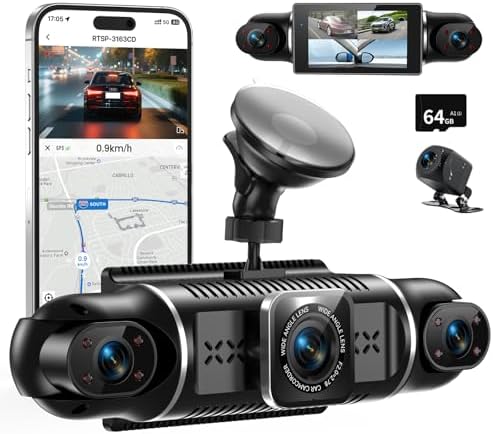 Dash Cam 4 Channel 360° Coverage - Front 4K + Triple 1080P HD Car Camera Built-in WiFi Car Camera with App, G-Sensor/Night Vision/Parking Mode/Loop Recording Free 64GB SD Card