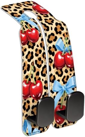 Car Seat Back Storage Hook, Funny Car Purse Hook, Cute Vehicle Storage Organizer for Purses Handbags Cute Leopard Bowtie Cherry