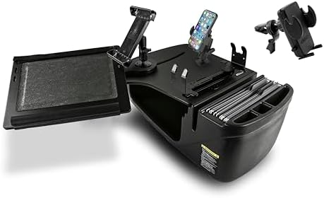 AutoExec Reach Desk Front Seat Car Desk and Portable Workstation with Printer Stand, Phone Mount, Tablet Mount and Phone Vent Clip, Black