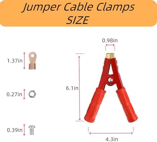 4Pcs Jumper Cable Clamps Heavy Duty Pure Copper Alligator Clips, 12V 500-1000A Car Battery Charger Clamps Crocodile Clips Jumper Cable Ends for All Kinds of Cars and Boats