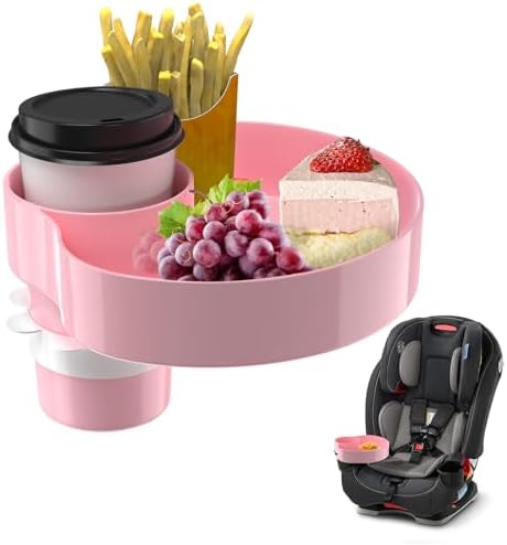 Kids Car Seat Tray, Travel Tray with Cup Holder for Toddler Baby, Kids Car Seat Food Snack Organizer for Road Trip, Stroller snack tray travel must haves - Pink