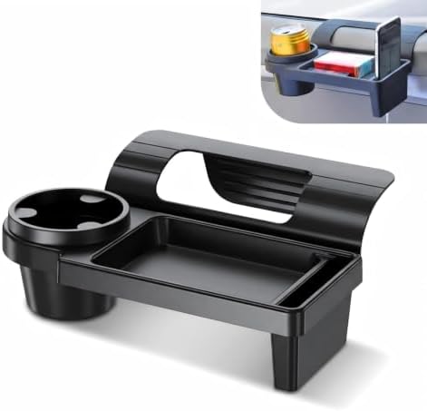 Car Window Hanging Storage Organizer, Clip Type Car Cup Holder & Phone Holder Tray, Multifunctional Auto Door Side Water Cup Mount for Drinks Phones Small Items (Black#A)
