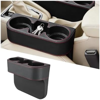 Car Gap Filler Organizer, Multifunctional Leather Console Side Crevice Blocker Storage Box with Cup Holder, Auto Seat Gap Stopper Organizer for Keys, Phones, Glasses, Universal Fit (Black)