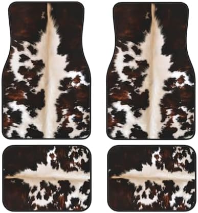 Artistic Fabric Car Floor Mats-Non-Slip Rubber Backing,Front (26.8x17.3in) & Rear (13x17.3in) Set-Water Absorbing, Durable Automotive Floor Liners with Stylish Patterns,Cowhide