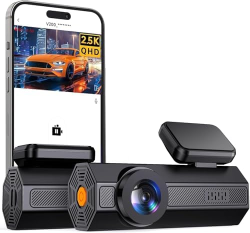Dash Cam 2.5K Dash Camera for Cars, V200 WiFi Dash Cam Front, Wireless Dashcam with App, WDR Night Vision, G-Sensor Dash Camera, 24H Parking Mode, Loop Recording, Support 256GB Max