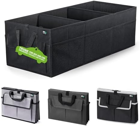 MIU COLOR Trunk Organizer for Car, Car Organizer, Sturdy Trunk Organizer for SUV, Non-Slip Bottom, Storage Organizer for Sedans, Van, Jeep, Grocery, Large 3 Compartments, Ebony 32"×13"×10.6"