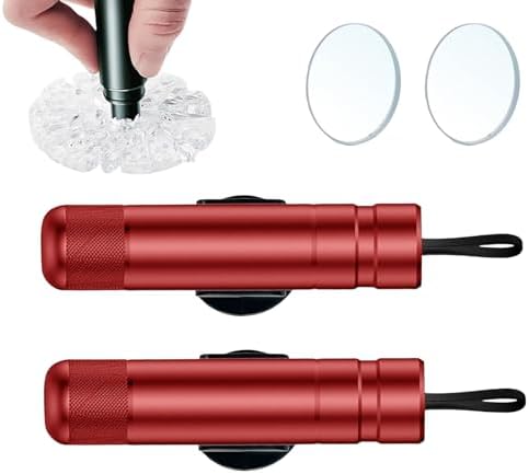 Car Escape Tool and Seatbelt Cutter-2/4PC, 2-in-1 Car Window Glass Breaker with Test Glass and Base, Emergency Car Escape Tool (2PC,Red)