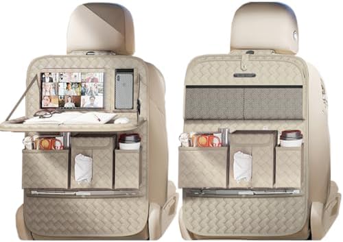XDV Car Seat Organizers,Multi-functional Back Seat Protectors, Storage Pouches, and Tray Holders (for Cars, Kids, Seat Back and Rear Seats) (Woven Beige, 2 Pcs)