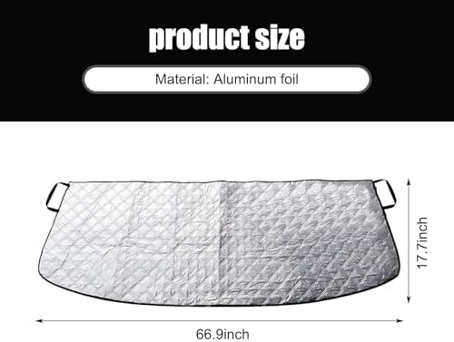 1 PC Car Front Windshield Rain Trough Cover, 66.9" x 17.7" Block Fallen Leaves Dust and Frost Protector for All Seasons, Adsorption Sunshade with Elastic Belt, Universal for Cars (Silver)