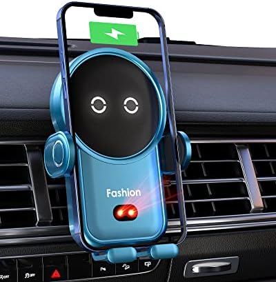 Bilious Wireless Car Charger, Phone Mount for Car Wireless Charger Smart Sensor Air Vent, Robot Automatic Clamping Phone Holder Compatible with iPhone 15/14/13/12/11/X, Samsung S22/S21/S20/N20（Blue）